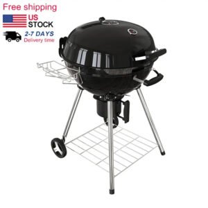 USA Stock 23 Inch Large Kettle Charcoal Grill Outdoor Barbecue Foldable Lid Kettle Bbq Grill With Wheels