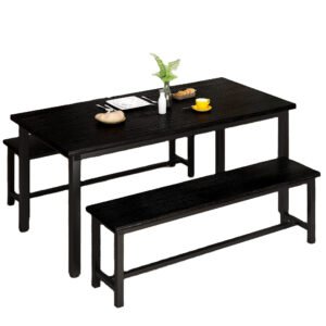 Wholesale Modern Dining Room Furniture 3 Piece Wooden Dining Table and Bench Set with Adjustable Feet Pad for Restaurant