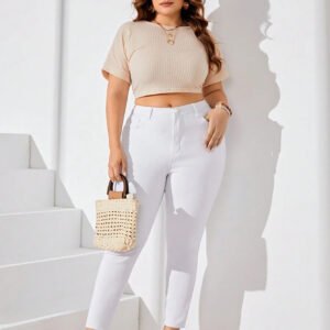 China Factory Direct Sale Plus Size Mid Waist Stretchy Women Elastic Legging Denim Jeans White Capris Skinny Pencil Lady Pants