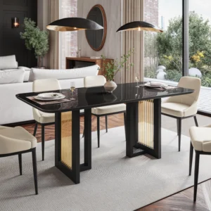 Modern 6-Seater Dining Table Black & Gold Accents for Home or Hotel Elegant Dining Room Furniture