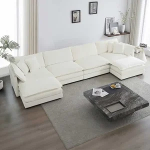 Large U-Shape Modular Sectional Sofa Reversible Chaise Comfort U Shaped Couch Double Extra Ottomans Living Room Dining US