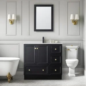 30" 36" Shaker Style Painted Solid Wood Construction Double-Doors and Drawers Bathroom Vanity Cabinet with Single Ceramic Sink