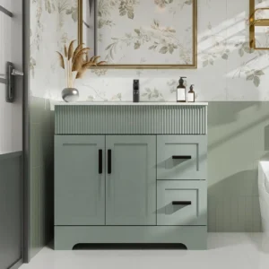 36" Green Bathroom Vanities Combo Set Wave Lines Modern Bathroom Cabinet Vanity Modern Style Bathroom Cabinets for Sale