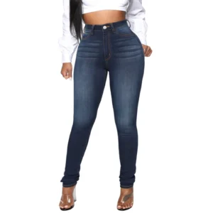 Wholesale Custom Women Elastic Stretch Jeans High Waist Solid Color Trousers Women Pencil Pants Skinny Jeans Denim Pants