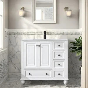 American Retro Classic Style Luxury Waterproof Wooden Bathroom Wash Storage Cabinet and Vanity Set with Sink